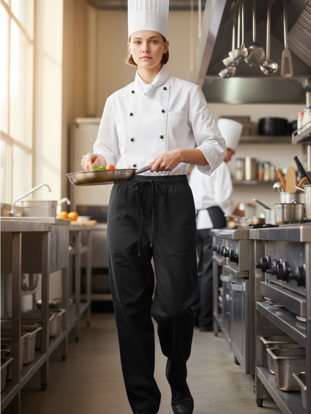 Women's Chef Works Medium NWT Black Drawstring Chef Pants